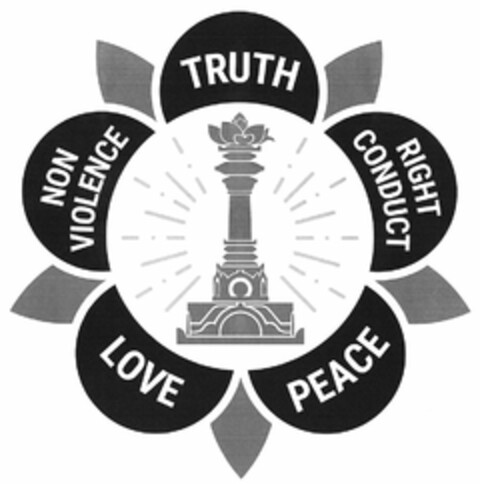 TRUTH; RIGHT CONDUCT; PEACE; LOVE; NON VIOLENCE Logo (USPTO, 26.10.2017)