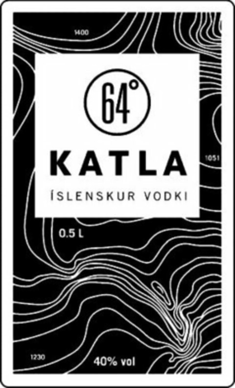 64 DEGREE KATLA ISLENSKUR VODKI 0.5L 40% VOL 1400 1051 1230 Logo (USPTO, 06/29/2020)