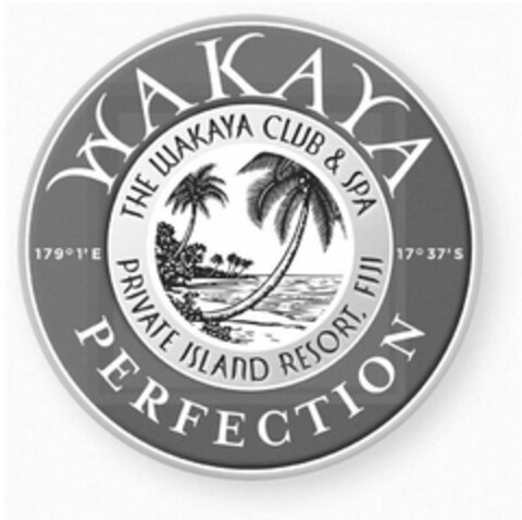 WAKAYA PERFECTION THE WAKAYA CLUB & SPA PRIVATE ISLAND RESORT, FIJI 179°1'E 17°37'S Logo (USPTO, 25.06.2013)