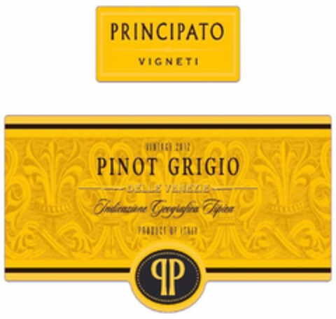 PRINCIPATO VIGNETI VINTAGE 2012 PINOT GRIGIO DELLE VENEZIE INDICAZIONE GEOGRAFICA TIPICA PRODUCT OF ITALY Logo (USPTO, 27.06.2013)