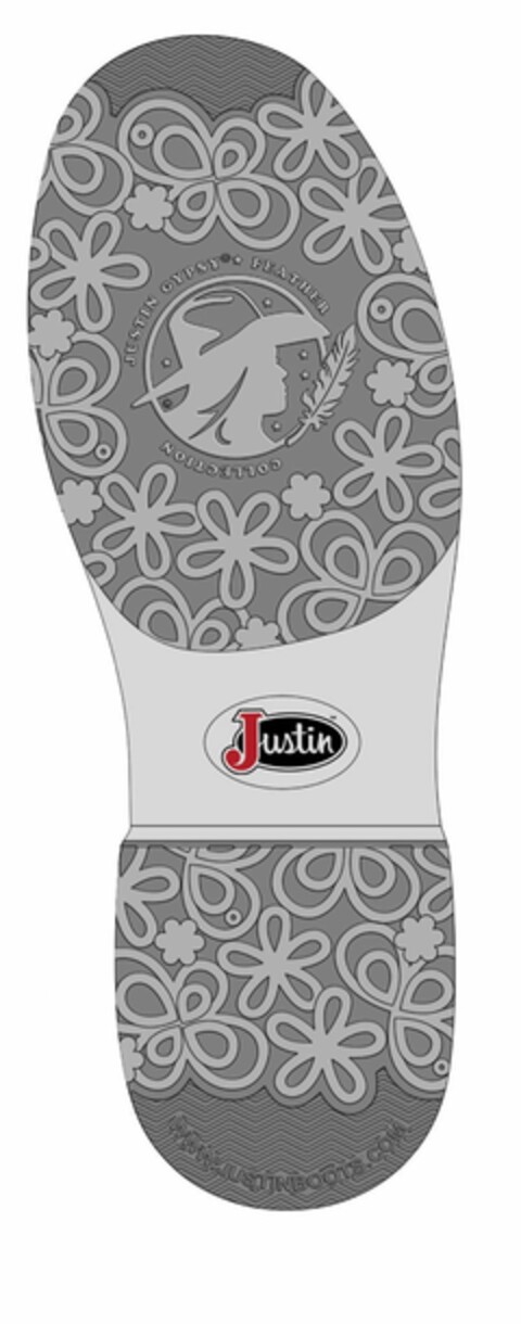 JUSTIN GYPSY FEATHER COLLECTION JUSTIN WWW.JUSTINBOOTS.COM Logo (USPTO, 18.12.2017)