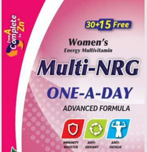 WOMEN'S ENERGY MULTIVITAMIN MULTI-NRG ONE DAILY ADVANCED FORMULA IMMUNITY BOOSTER ANTI-OXIDANT ANTI-FATIGUE FROM A COMPLETE TO ZN+ 30+15 FREE Logo (USPTO, 15.05.2020)
