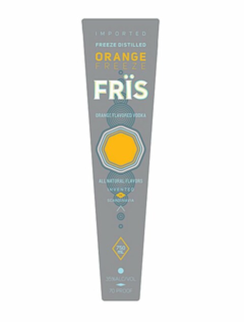 IMPORTED FREEZE DISTILLED ORANGE FREEZE FRÏS ORANGE FLAVORED VODKA ALL NATURAL FLAVORS INVENTED IN SCANDINAVIA 750 ML 35%ALC/VOL 70 PROOF Logo (USPTO, 07/12/2012)