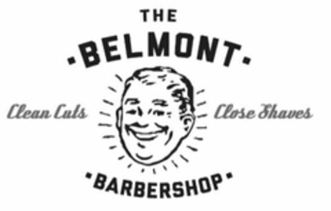 THE BELMONT BARBERSHOP CLEAN CUTS CLOSE SHAVES Logo (USPTO, 10/05/2018)