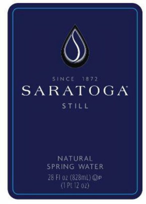 SINCE 1872 SARATOGA SPARKLING CARBONATED SPRING WATER 28 FL OZ (828 ML) (1 PT 12 OZ) Logo (USPTO, 02.08.2019)