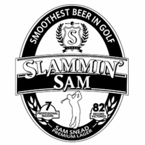 SMOOTHEST BEER IN GOLF S SNEAD SLAMMIN' SAM 7 PROFESSIONAL MAJORS 82 RECORD VICTORIES SAM SNEAD PREMIUM LAGER Logo (USPTO, 14.06.2012)
