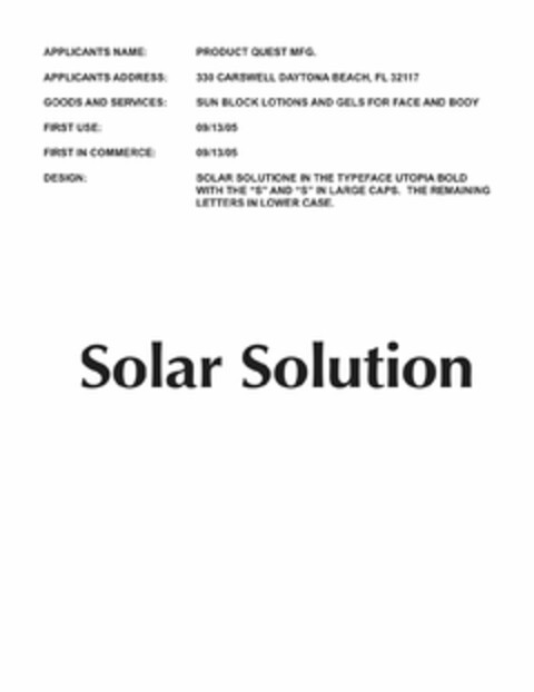 SOLAR SOLUTION Logo (USPTO, 13.09.2010)