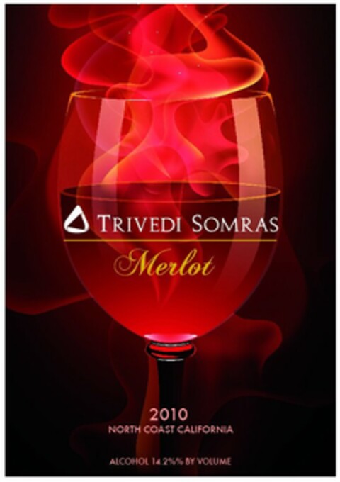 TRIVEDI SOMRAS MERLOT 2010 NORTH COAST CALIFORNIA  ALCOHOL 14.2%% BY VOLUME Logo (USPTO, 06.05.2012)