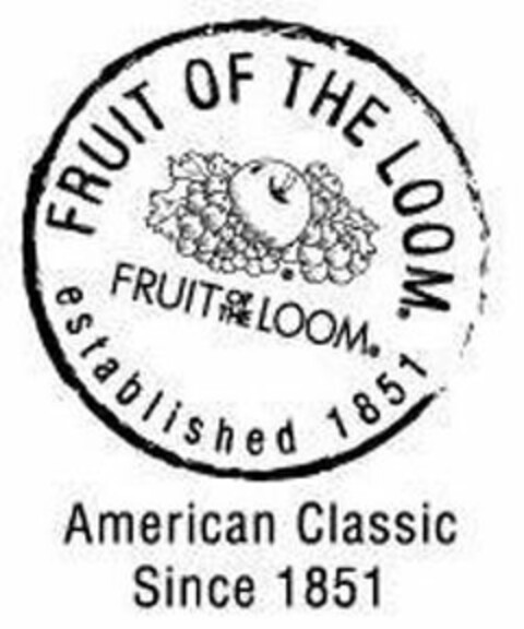 FRUIT OF THE LOOM FRUIT OF THE LOOM ESTABLISHED 1851 AMERICAN CLASSIC SINCE 1851 Logo (USPTO, 12/08/2009)