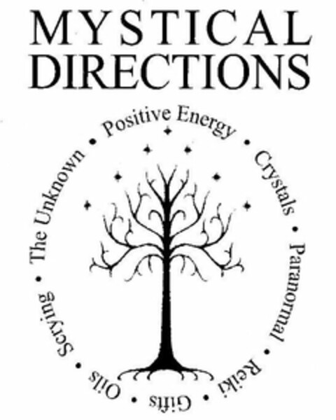 MYSTICAL DIRECTIONS POSITIVE · ENERGY · CRYSTALS · PARANORMAL · REIKI· GIFTS · OILS · SCRYING · THE UNKNOWN · Logo (USPTO, 22.03.2016)