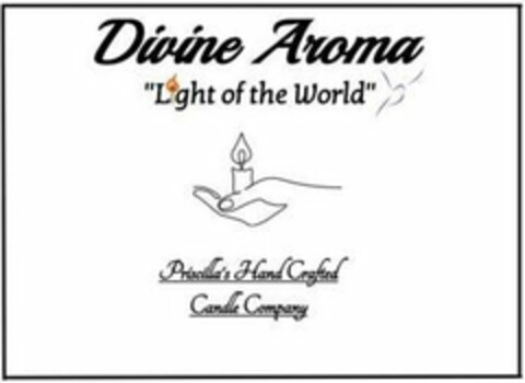 DIVINE AROMA "LIGHT OF THE WORLD" PRISCILLA'S HAND CRAFTED CANDLE COMPANY Logo (USPTO, 15.08.2020)