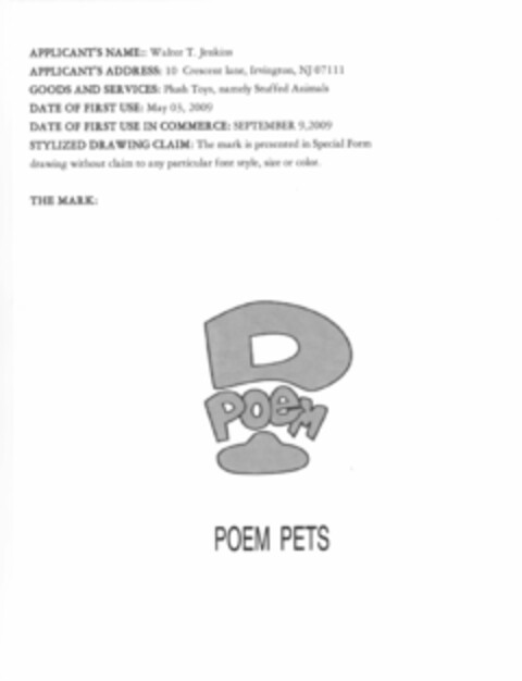 P POEM POEM PETS Logo (USPTO, 08/17/2011)