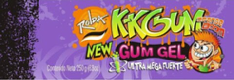 ROLDA K-KGUM ORANGE BOOM NEW GUM GEL ULTRA MEGA FUERTE CONTENIDO NETO 250 G (8.8OZ.) Logo (USPTO, 07/27/2009)