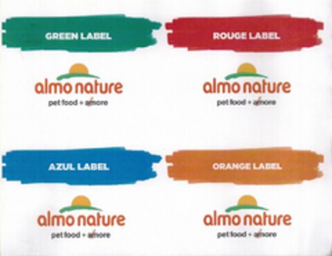 ALMO NATURE PET FOOD + ALMORE ALMO NATURE PET FOOD + ALMORELMO NATURE PET FOOD + ALMOREALMO NATURE PET FOOD + ALMORE Logo (USPTO, 16.08.2011)