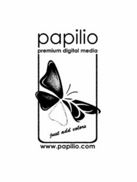 PAPILIO PREMIUM DIGITAL MEDIA JUST ADD COLORS WWW.PAPILIO.COM Logo (USPTO, 30.03.2013)