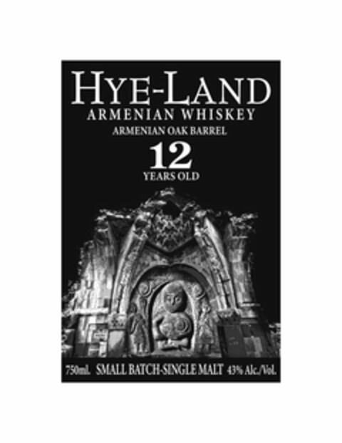 HYE-LAND ARMENIAN WHISKEY ARMENIAN OAK BARREL 12 YEARS OLD SMALL BATCH-SINGLE MALT 750ML. 43% ALC./VOL. Logo (USPTO, 07/28/2020)