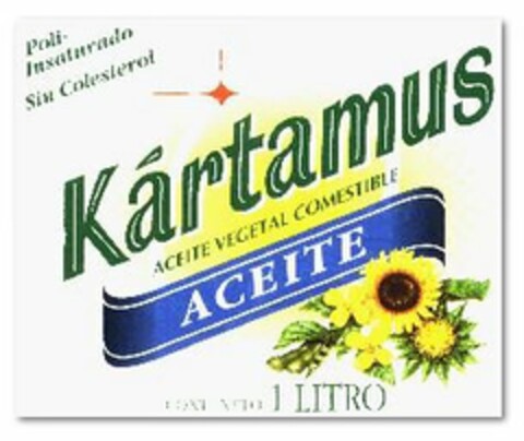 POLI-INSATURADO SIN COLESTEROL KÁRTAMUS ACEITE VEGETAL COMESTIBLE ACEITE CONT. NETO 1 LITRO Logo (USPTO, 05/20/2014)