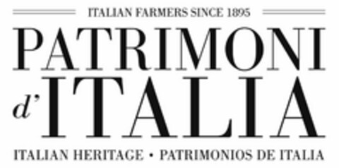 ITALIAN FARMERS SINCE 1895 PATRIMONI D'ITALIA ITALIAN HERITAGE · PATRIMONIOS DE ITALIA Logo (USPTO, 11.12.2018)