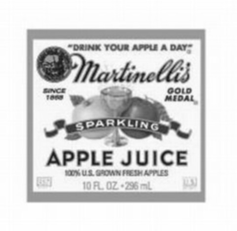 "DRINK YOUR APPLE A DAY" MARTINELLI'S SINCE 1868 GOLD MEDAL SPARKLING APPLE JUICE 100% U.S. GROWN FRESH APPLES Logo (USPTO, 06/22/2010)