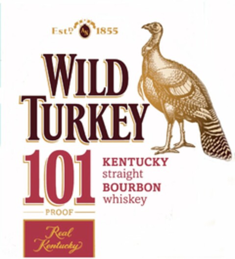 ESTD AN 1855 WILD TURKEY 101 PROOF REALKENTUCKY KENTUCKY STRAIGHT BOURBON WHISKEY Logo (USPTO, 05/16/2011)