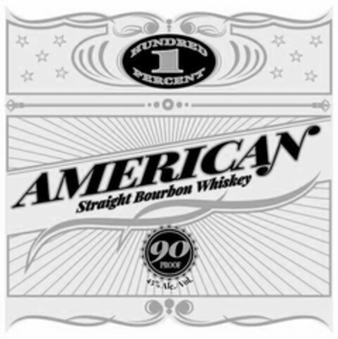 1 HUNDRED PERCENT AMERICAN STRAIGHT BOURBON WHISKEY 90 PROOF 45% ALC./VOL. Logo (USPTO, 20.05.2019)