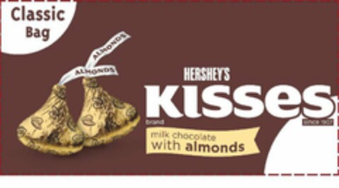 HERSHEY'S KISSES BRAND SINCE 1907 CLASSIC BAG MILK CHOCOLATE WITH ALMONDS Logo (USPTO, 06.09.2011)