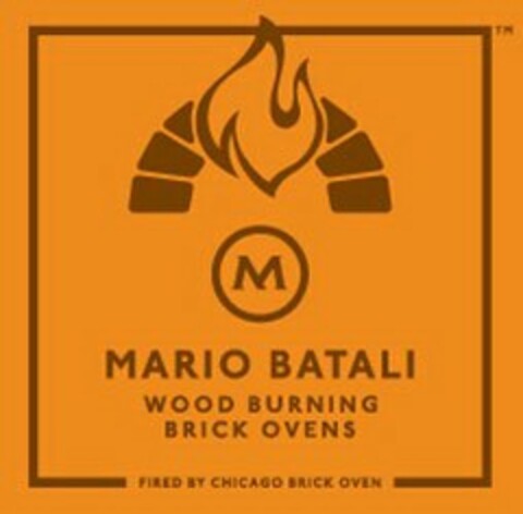 M MARIO BATALI WOOD BURNING BRICK OVENS FIRED BY CHICAGO BRICK OVEN Logo (USPTO, 03/10/2010)