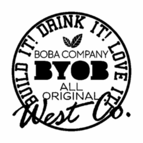 BYOB ALL ORIGINAL BOBA COMPANY BUILD IT! DRINK IT! LOVE IT! WEST CO. Logo (USPTO, 18.03.2015)