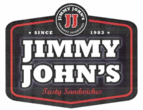 JJ JIMMY JOHN'S GOURMET SANDWICHES SINCE 1983 JIMMY JOHN'S TASTY SANDWICHES Logo (USPTO, 03.09.2009)