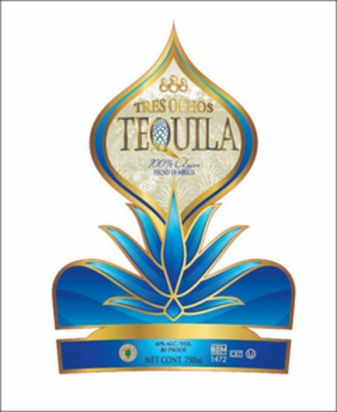 888 TRES OCHOS 100% AGAVE HECHO EN MEXICO Logo (USPTO, 15.05.2019)