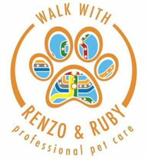 WALK WITH RENZO & RUBY PROFESSIONAL PETCARE Logo (USPTO, 23.10.2019)