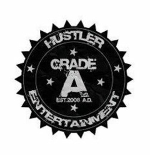 GRADE A HUSTLER ENTERTAINMENT EST. 2008 A.D. Logo (USPTO, 03/19/2014)