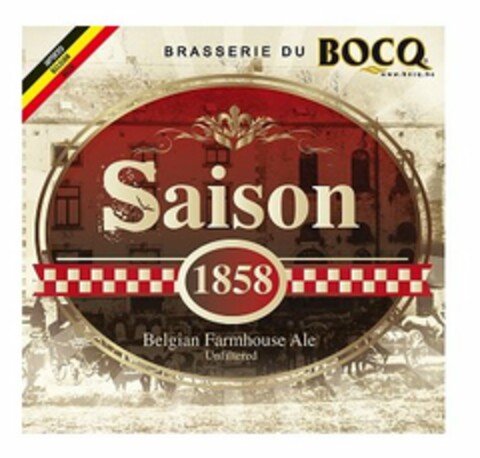 IMPORTED BELGIAN BEER BRASSERIE DU BOCQ WWW.BOCQ.BE SAISON 1858 BELGIAN FARMHOUSE ALE UNFILTERED Logo (USPTO, 09.10.2014)