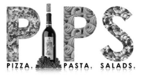 PIPS PIZZA. PASTA. SALADS. PIPS THE JOY OF WINE Logo (USPTO, 29.06.2009)