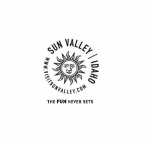 SUN VALLEY / IDAHO WWW. VISITSUNVALLEY.COM THE FUN NEVER SETS Logo (USPTO, 02/24/2010)