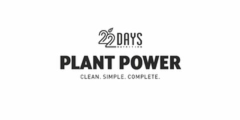 22 DAYS NUTRITION PLANT POWER CLEAN. SIMPLE. COMPLETE. Logo (USPTO, 09/15/2016)