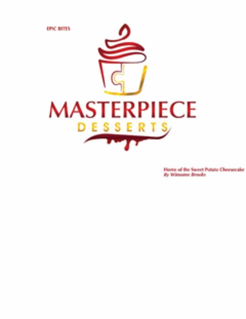 EPIC BITES MASTERPIECE DESSERTS HOME OFTHE SWEET POTATO CHEESECAKE BY WINSOME BROOKS Logo (USPTO, 08/28/2019)