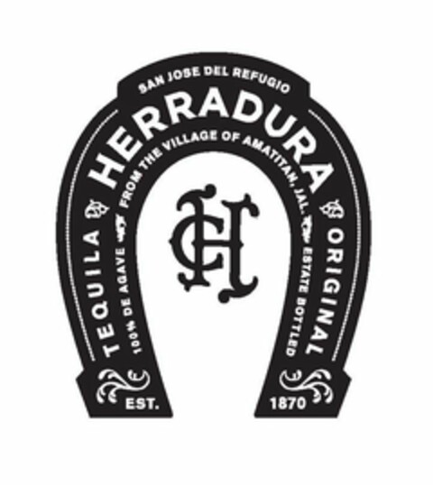 SAN JOSE DEL REFUGIO TEQUILA HERRADURA ORIGINAL 100% DE AGAVE FROM THE VILLAGE OF AMATITAN JAL. ESTATE BOTTLED EST. 1870 Logo (USPTO, 11.11.2010)