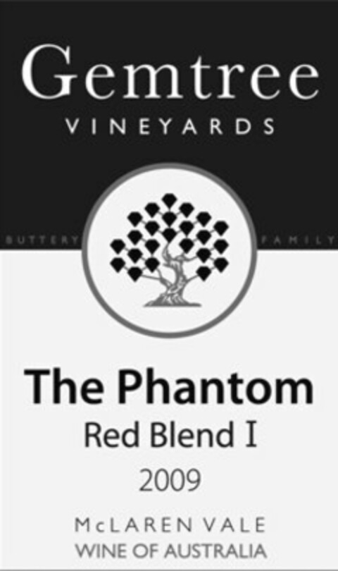 GEMTREE VINEYARDS BUTTERY FAMILY THE PHANTOM RED BLEND I 2009 MCLAREN VALE WINE OF AUSTRALIA Logo (USPTO, 30.03.2011)