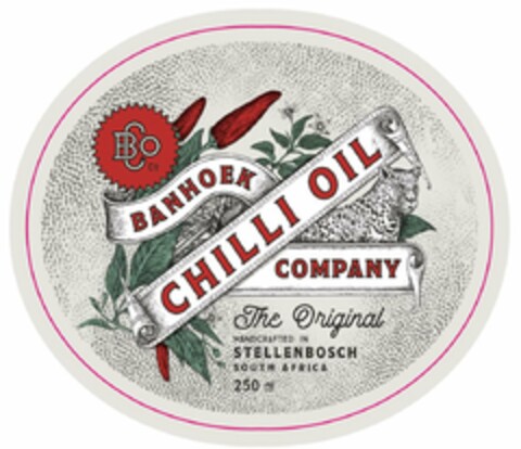 BANHOEK CHILLI OIL COMPANY BCO CO THE ORIGINAL HANDCRAFTED IN STELLENBOSCH SOUTH AFRICA 250 ML Logo (USPTO, 10.11.2018)