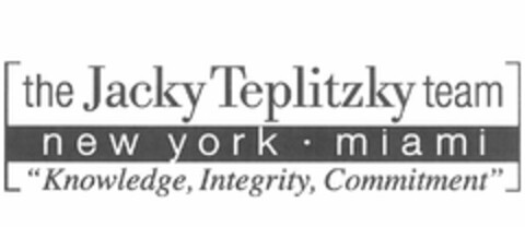THE JACKY TEPLITZKY TEAM NEW YORK· MIAMI "KNOWLEDGE, INTEGRITY, COMMITMENT'' Logo (USPTO, 30.01.2015)