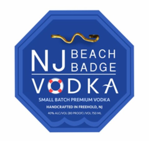 NJ BEACH BADGE VODKA SMALL BATCH PREMIUM VODKA HANDCRAFTED IN FREEHOLD, NJ Logo (USPTO, 26.01.2016)