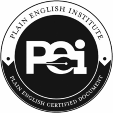 PLAIN ENGLISH INSTITUTE PLAIN ENGLISH CERTIFIED DOCUMENT PEI Logo (USPTO, 07.10.2012)