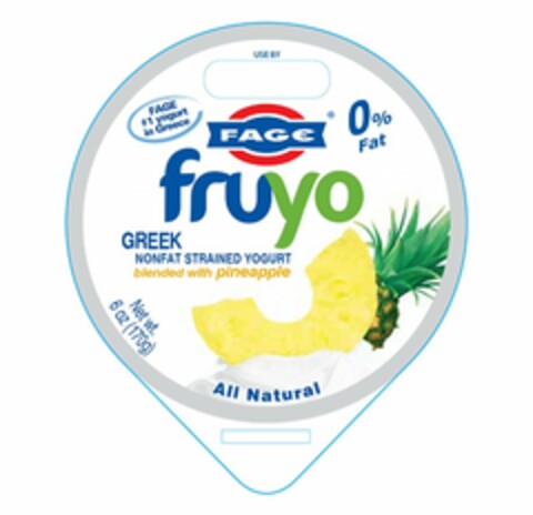 FAGE #1 YOGURT IN GREECE FAGE FRUYO GREEK NONFAT STRAINED YOGURT BLENDED WITH PINEAPPLE ALL NATURAL Logo (USPTO, 25.10.2013)