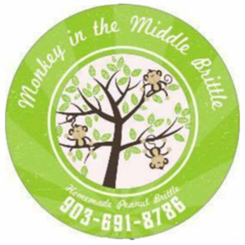 MONKEY IN THE MIDDLE BRITTLE HOMEMADE PEANUT BRITTLE 903-691-8786 Logo (USPTO, 12/11/2017)