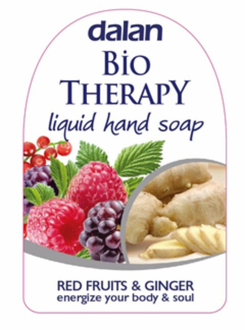 DALAN BIO THERAPY LIQUID HAND SOAP RED FRUITS & GINGER ENERGIZE YOUR BODY & SOUL Logo (USPTO, 08.04.2011)