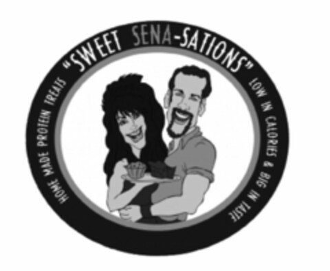 "SWEET SENA-SATIONS" HOME MADE PROTEIN TREATS LOW IN CALORIES & BIG IN TASTE Logo (USPTO, 25.06.2013)