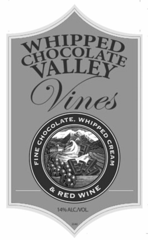 WHIPPED CHOCOLATE VALLEY VINES FINE CHOCOLATE, WHIPPED CREAM & RED WINE 14% ALC/VOL Logo (USPTO, 30.11.2011)