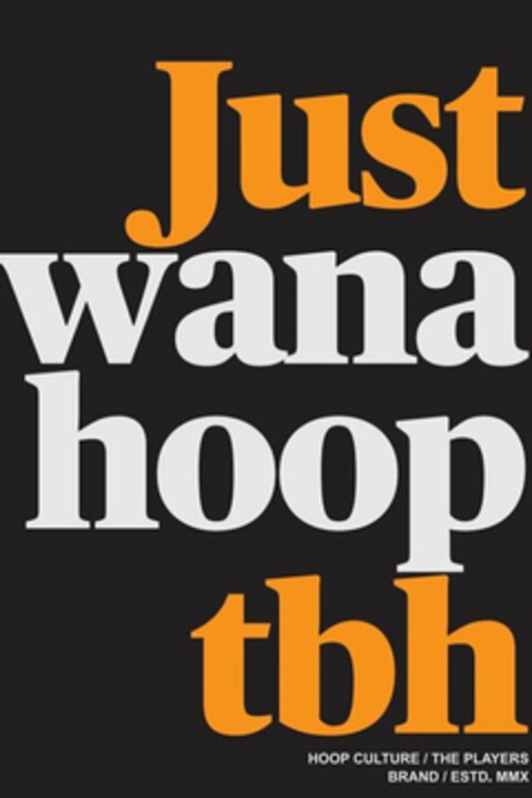 JUST WANA HOOP TBH HOOP CULTURE / THE PLAYERS BRAND / ESTD. MMX Logo (USPTO, 03/23/2020)