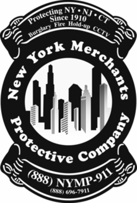 PROTECTING NY · NJ · CT SINCE 1910 BURGLARY FIRE HOLD-UP CCTV NEW YORK MERCHANTS PROTECTIVE COMPANY (888) NYMP-911 (888) 696-7911 Logo (USPTO, 06/07/2012)